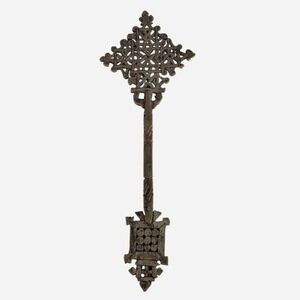 Vintage Ethiopian Coptic Processional Brass Cross Handmade Orthodox 10"